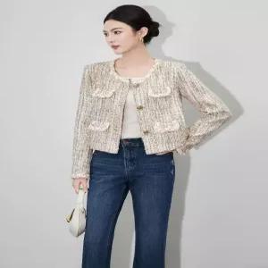 럭셔리 쇼트 우븐 혼사 고퀄리티 여자하프코트 트위드 봄코트 코트 ible1