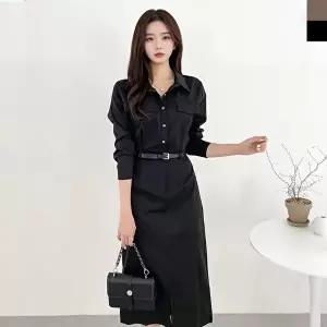 롱원피스 벨트포함 원피스 여자클래식하객룩셔츠롱원피스