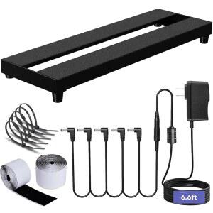 AYCRIT 미니 기타 페달 보드 알루미늄 합금 0.9파운드 소형 효과 베이스 16 * 5.3인치 전원 공급 어댑터 9V DC 1A 2M 5방향 데이지 체인 케이블 케이블 타이 블랙