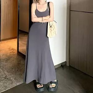 쉬폰원피스 반전뒷태 여성 플레어 스커트 끈나시 롱원피스