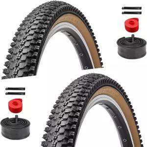 2팩 26인치 산악자전거 타이어 - 자전거 26x1.95 접이식 교체용 펑크 방지 슈레이더 밸브 튜브 부품