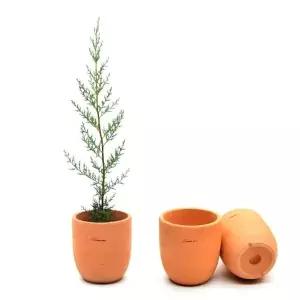 국산 둥근형 미니 황토화분 물빠짐 구멍 포함 식물용 용기 14x15 센치