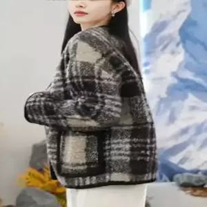 마킷5 모직 코트 도톰한 따스한 기모 상의 체크 뿔풍 여성코트 세무 JEN1