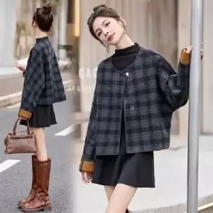 마킷5 모직 빈티지 동계 여성코트 따스한 체크 반코트 봄가을 이른 코트 트렌드 JEN3