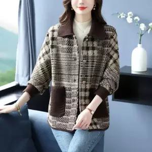 마킷5 모직 가을 봄 겨울 아우터 코트 체크 따스한 여성코트 터틀넥 상의 JEN3