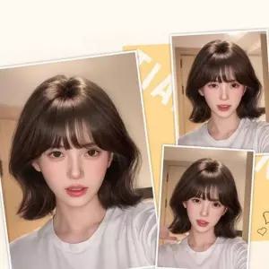 가발 숏 컷 여성 데일리 통 자연 볼륨 변신 패션 미용 단발 앞머리 스러운 인모 인조 웨이브 머리숱 헤어