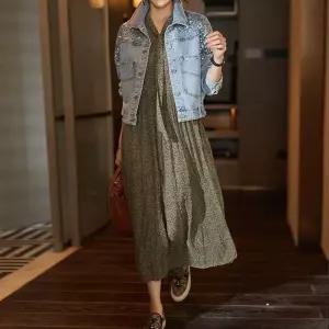 F007547_스팽글비즈 청자켓 미니 데님 야상점퍼 루즈핏 크롭 간절기룩 워싱