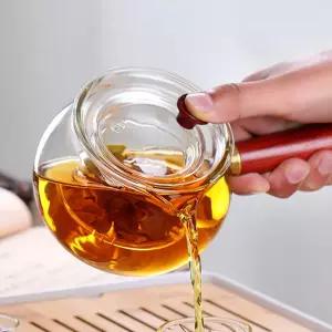 우드손잡이 내열 유리 티주전자 차우리기 티팟 350ml우림폿 숙우 다도 포트 림포트 찻주전자