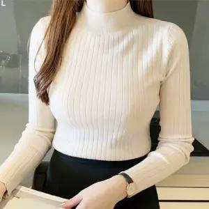 여성 스탠다드핏 반폴라 골지 긴팔 니트 DHH-E30티 터틀넥 니트티 여자