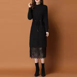 여성 가을 간절기 밑단 레이스 레이어드 니트 원피스간원피스 롱원피스 핀턱 프릴 데일리