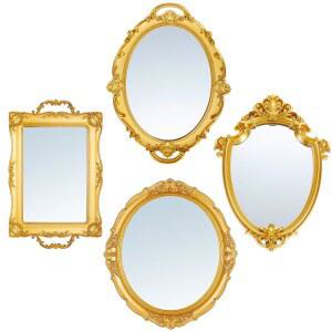 침실 결혼식 빅토리아 장식용 작은 타원형 벽 거울 앤티크 실드 모양 사각 장식 서랍 트레이를 포함한 비버 빈티지 골드 세트(클래식, 골드)