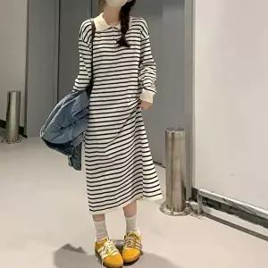 니트원피스 루즈핏 니트 원피스 롱 루즈핏원피스 단가라 캐주얼