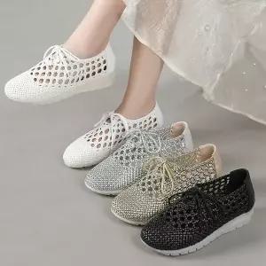 여성용 하계 빈티지 통기성 캐쥬얼 펀칭 스트랩 슈즈 화 플랫 샌들 방지 짜임 미끄럼 단 admr2