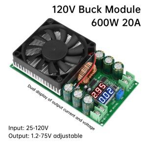 DC 25-120V ~ 1.2-75V 조정 가능 스텝 다운 모듈 DC-DC 600W 고전력 벅 컨버터 냉각 팬 전압 전류 디스플레