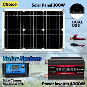 12V ~ 110V/220V 태양 전지 패널 시스템 600WSolar 배터리 충전 컨트롤러 6000W 광 인버터 키트 완전한 발
