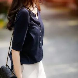 고급 슬림핏 브이넥 루즈핏 반팔 니트 티셔츠