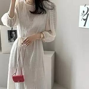 린넨원피스 페미닌 쉬폰 린넨 롱원피스 봄가을 하객룩 데일리핏