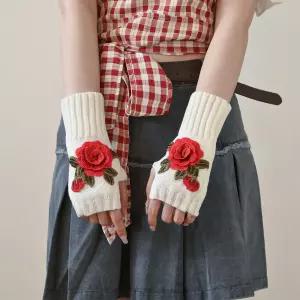 입체 장미 니트 워머 팔워머 장갑 반장갑 4컬러 중 택1방한용품 한토시 한핸드