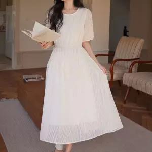 여성 라운드넥 플레어라인 쉬폰 반팔 원피스셔링롱 공주룩 가을 레이스 카라 원피스
