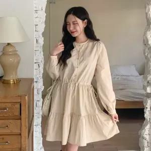 [다잇템]여자 허리조임 U넥 티어드 롱원피스