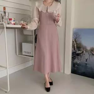 여자 프릴 카라넥 허리 스트랩 로맨틱 롱 원피스