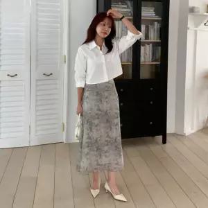 여자 뒷밴딩 수채화 쉬폰 에이라인 롱스커트