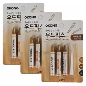 오공 우드픽스 어두운색 3개 강마루 화마루 보수제크레용 가구 페인트 메꿈재 흠집 목재용품 제거 바닥 나