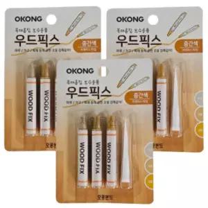 오공 우드픽스 중간색 3개 강마루 화마루 보수제 원크레용 가구 페인트 메꿈재 흠집 목재용품 제거 바닥 나