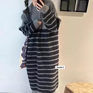 롱니트 F007093 도톰한 루즈핏 단가라 니트원피스