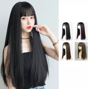 키밍 자연스러운 생머리 통가발 여성 긴가웨이브 볼륨가 붙임가 앞가 여자가 통가 반가 패션가 전체가 단가