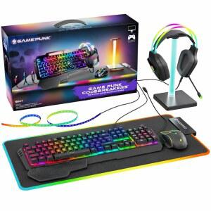 게임 펑크 6피스 코드브레이커 RGB 게이밍 번들 u2013 기계식 키보드 마우스 & XL 마우스패드 USB 허브 헤드셋 / 스탠드 라이트 스트립 데스크톱 노트북용 PC 액세서리