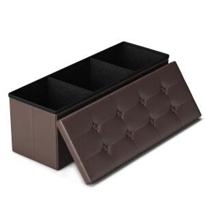 LITZFUR 43인치 접이식 보관 오스만 벤치, PU 가죽 보관함, 침실 및 복도용 풋레스트 패딩 시트, 최대 660파운드, 갈색