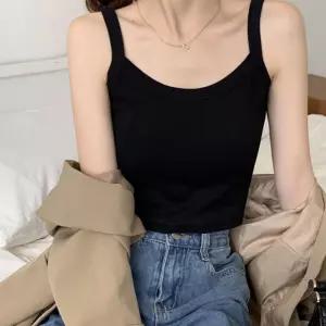 캐주얼 여성 여름 캡내장 크롭 민소매 나시 티셔츠 여자 끈나시 패션 레이어드 이너