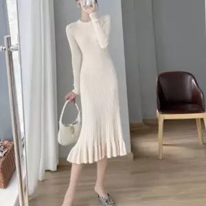여성 골지 니트 롱원피스 1P 프릴 하단 치마 러블리여자긴팔 간절기미니 출근용 데이트룩 하객 가을 봄가을