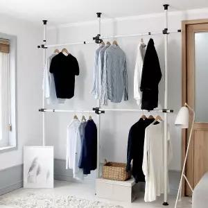 기둥식 행가 4단행거 코트랙 25파이파이프 행거봉 튼튼한헹거 조립식 튼튼한 코너 옷방 원룸 걸이 코트 철