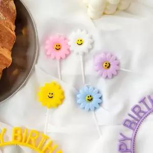 데이지 초 4개입 5color 플라워 스마일 초 꽃모양초 케이크초