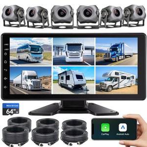 10.33인치 터치스크린 주차 모니터가 장착된 6채널 1080P 대시캠 백업 카메라 시스템 RV / 트럭 트레일러 밴 SUV 자동차 무선 카플레이 안드로이드 오토 WiFi 블루투스 FM용