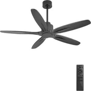 윙보 54인치 조명 없는 천장 선풍기 - 조각된 단단한 나무 칼날 5개 6단 리버서블 DC 모터 무소음 리모컨