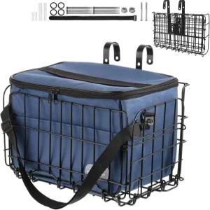 자전거 바구니 전면 탈착식 라이너 백이 있는 접이식 가방/후면 걸이식 화물 선반 대형 퀵 릴리스 디자인