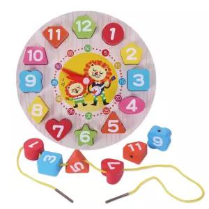 꿀템 실꿰는 원목시계 퍼즐 블럭놀이 사자도형끼우기 어린이날 선물 꿰기