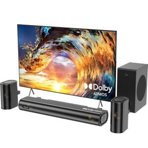 Hiwill 4.1ch 사운드바돌비 애트모스 포함 스마트 TV용 300W 사운드바서브우퍼 전면 서라운드 스피커 2개 TV 스피커용 사운드바 조절 가능한 베이스 사운드 시스템 HiElite A41