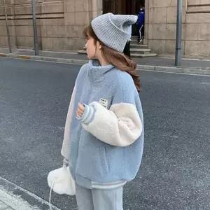 쿨샵 여성 캐주얼 배색 뽀글이자켓 밑단밴딩 후리스여자점퍼 코트 겨울 가죽 하프 반코트 야상 롱코트 경량