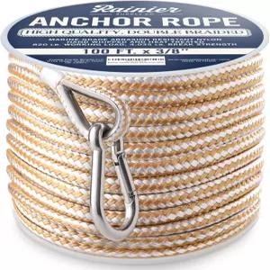 레이니어 서플라이코 보트 앵커 로프 - 더블 브레이드 마린 라인 316 스테인리스 스틸 골무 및 헤비 듀티