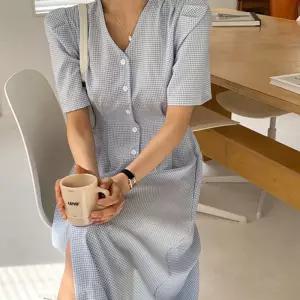 빈티지 체크 패턴 프렌치 셔츠 원피스 캐주얼 데일리 여성 페미닌 하객룩 데이트 라인예쁜 여리여리 미디