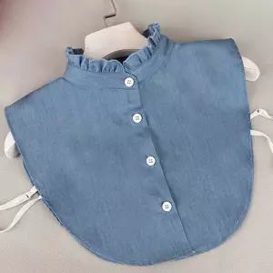 여성 맨투맨 블라우스 데님 페이크 레이어드 카라