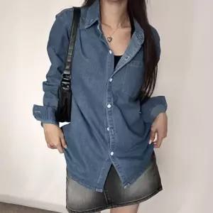 여성 2컬러 베이직 루즈핏 데님 청 남방 셔츠