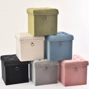 엘리나 벨벳 수납스툴 대형 패브릭 사각 의자 접이식 화장대 쇼파 풋스툴 소파