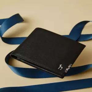 헤지스 액세서리 26FW [CHESTER] 블랙 체크장식 소가죽 반지갑 HJWA6F281BK