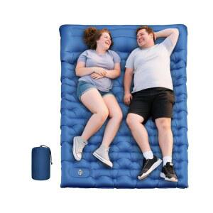 캠핑용 더블 슬리핑 패드, 2인용 초두꺼운 6인치 매트 캠핑, 베개와 풋 펌프가 내장된 셀프 인플레이팅 캠핑 배낭형 하이킹 텐트용 포함
