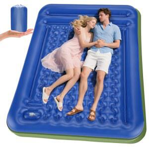 캠핑용 Wusrop 더블 슬리핑 패드, 5인치 초강력 자가 팽창식 2인용 캠핑 매트리스, 내장 풋 펌프, 배낭여행, 하이킹, 텐트 및 겨울용 단열 트램펄린 매트 포함